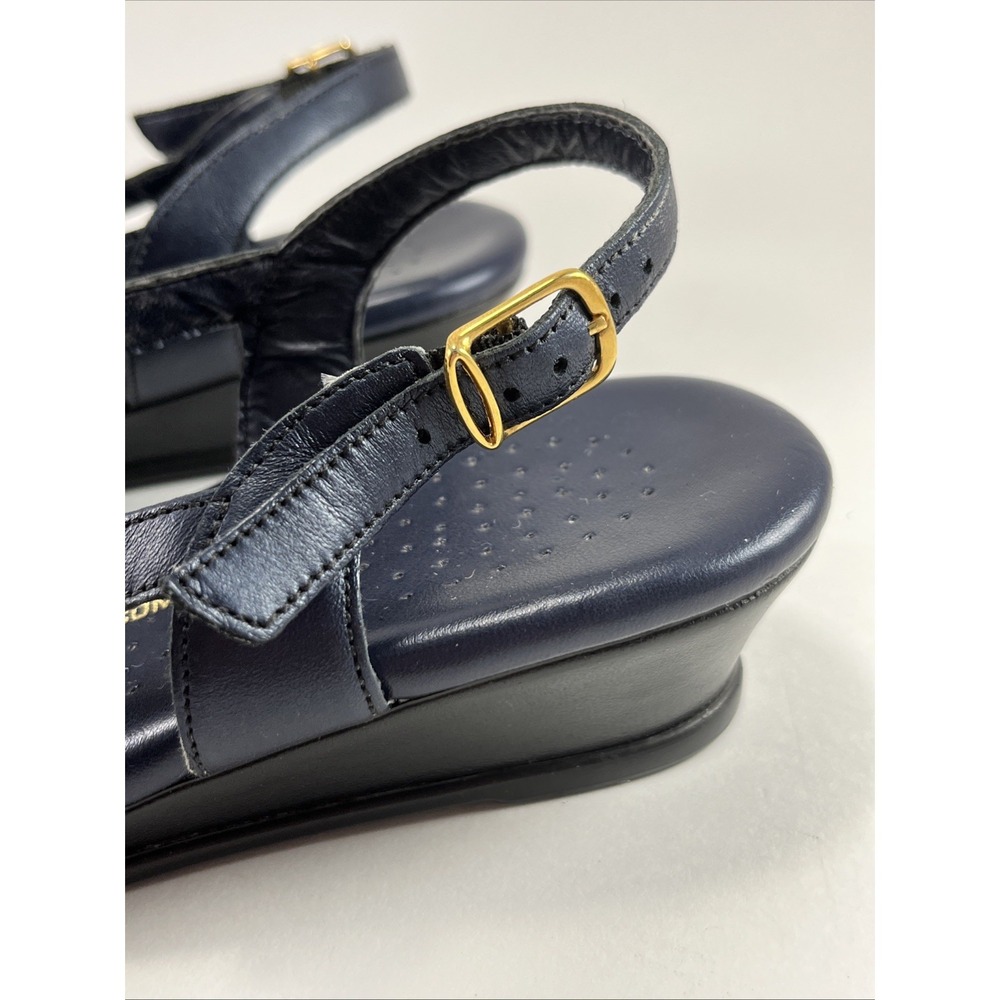 SAS Caress Wedge Sandals Navy Size 7 M Blue Slingback Leather Tripad Comfort - Picture 9 of 11